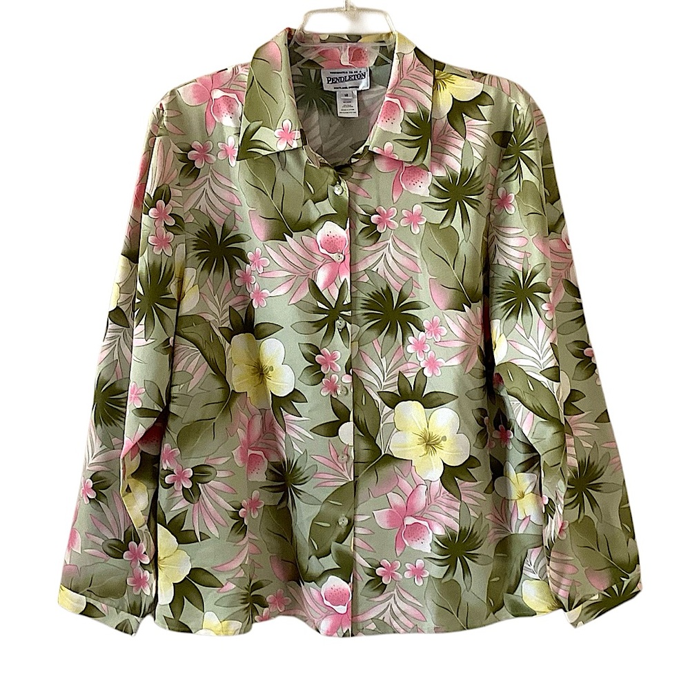 Pendleton Floral Silk Blend Button Down Blouse 16 - image 1